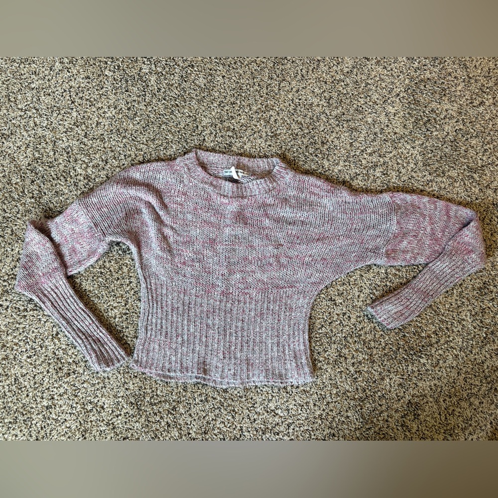Marled Light Pink Crewneck Ribbed Waist Sweater